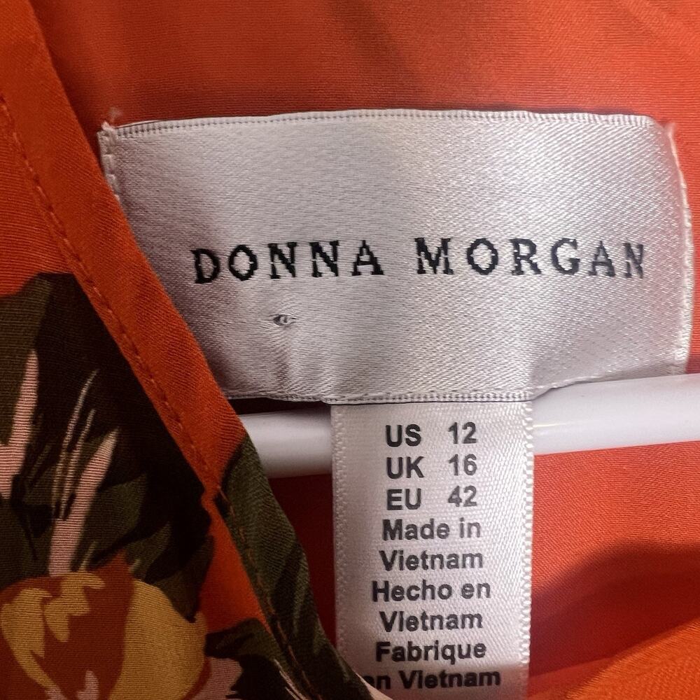 NWT Donna Morgan Bell Sleeve Floral Dress Sz 12 Orange Vacation Flowy Romantic - Picture 12 of 16